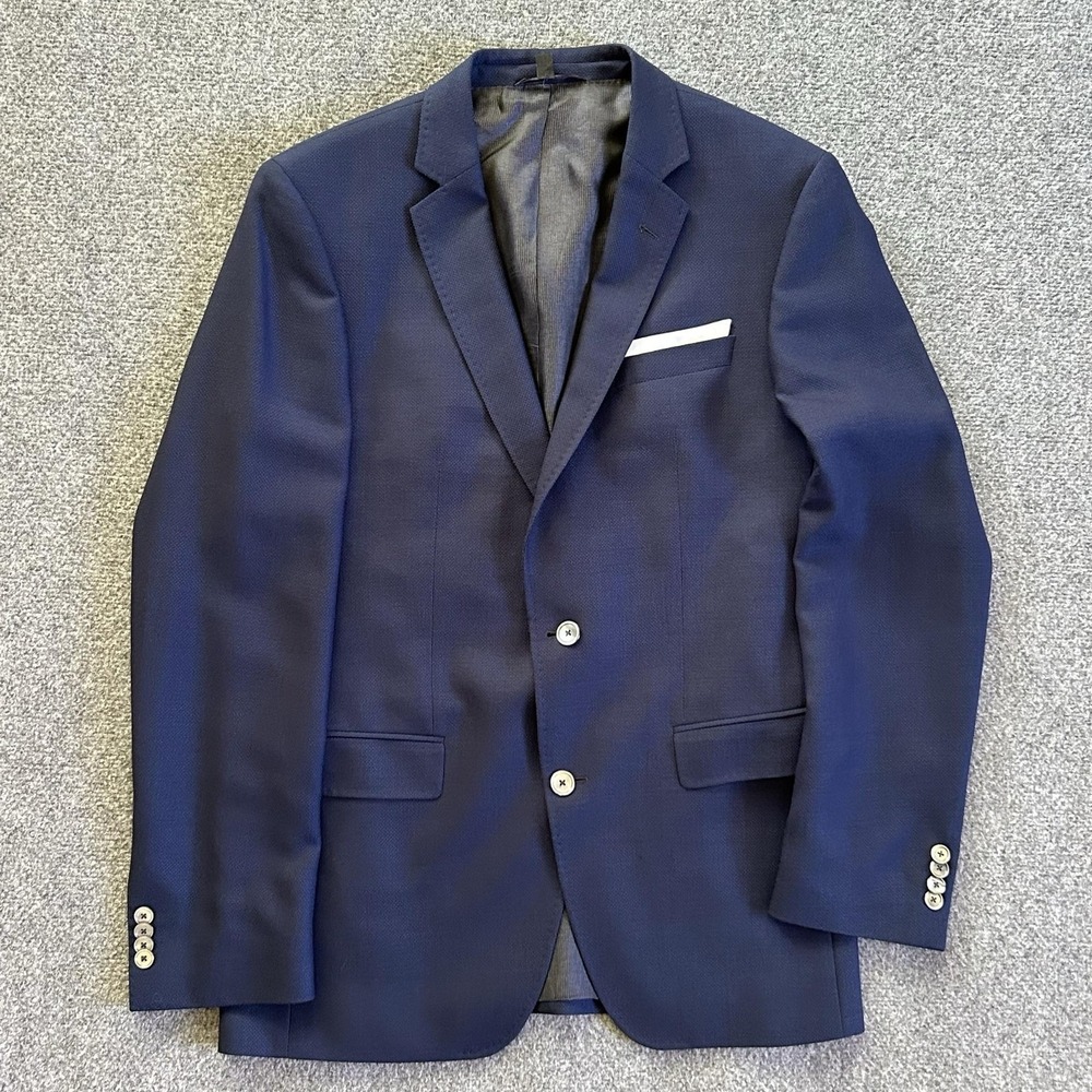 BOSS Hugo Boss Suit Jacket Mens 40L Blue Virgin Wool Stretch Blazer Sport Coat